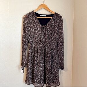 Maurices Chiffon Peasant Feminine Black Floral Mini Dress, Size Small